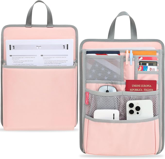 Slim Rugged Backpack Organizer Insert for Business Casual Men Women -13 Pockets,Padded Nylon,Max 14'' laptop- Pink