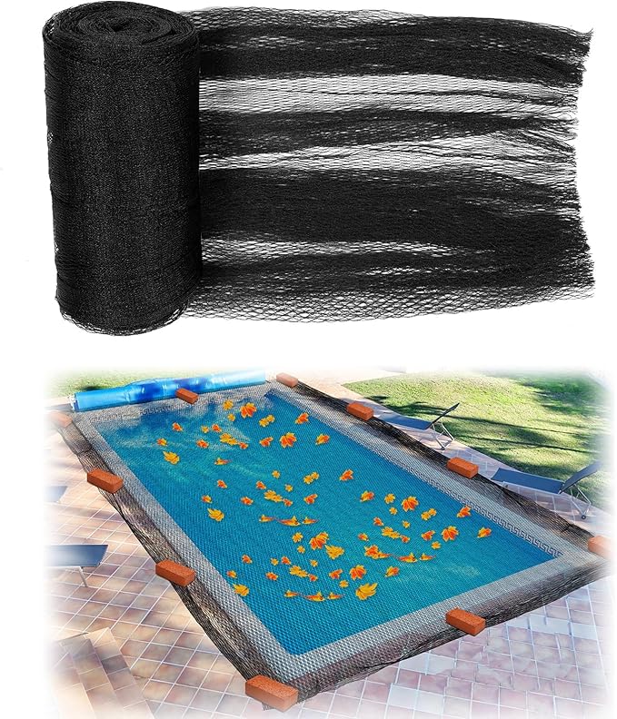 Therwen 23 x 42.5 ft Leaf Net Cover for Inground Pools Rectangle Mesh Keeps Leaves Out Applies to 7 x 13 M Pool for Winter Autumn Summer Cover Resistance Cold and UV, Easy to Install, Black