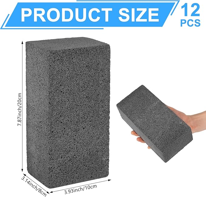 12 Pack Extra Large Pumice Stone for Pool Tile Cleaning, 8 x 4 x 3 Inch Pool Tile Cleaner Block, Pumice Stone for Cleaning Swimming Pool, Spa & Bathroom (Black)