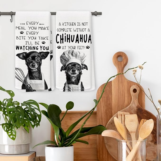 Funny Chihuahua Dog Kitchen Towels 16x24 Inch Set of 2 | Chihuahua Lovers Gifts for Women Men Dish Tea Towels for Kitchen, Dog Lover Mom Dad Owner Gifts Decorative Hand Towel