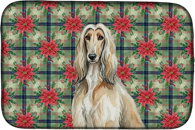 Caroline's Treasures Afghan Hound Christmas PoinsettIas Dish Drying Mat Absorbent Dish Drying Mat Pad for Kitchen Counter Dish Drainer Mat for Countertop, 14 x 21", Multicolor