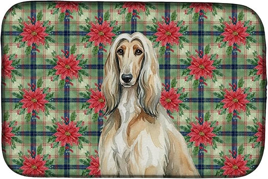 Caroline's Treasures Afghan Hound Christmas PoinsettIas Dish Drying Mat Absorbent Dish Drying Mat Pad for Kitchen Counter Dish Drainer Mat for Countertop, 14 x 21", Multicolor