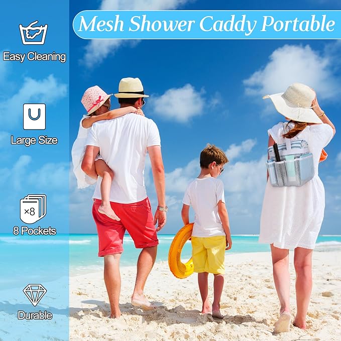 8 Packs Mesh Shower Caddy Portable Large Shower Caddy Dorm with 8 Pockets and Handles Quick Dry Shower Bags Hanging Bath Bag Dorm Room College Essentials for Bathroom Gym Camp (White)