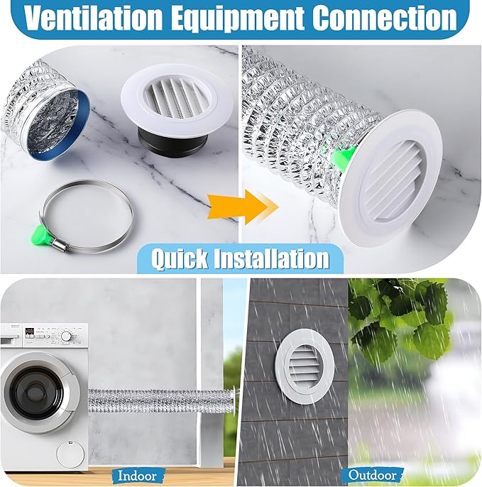 2 Set Dryer Vent Kit with Hose/duct Connector/wall Vents Cover, 4 Inch Dryer Vent Hose Through Wall Ducting Kit, Aluminum Ducting Tube Connector Soffit Vents for Ventilation, Air Circulatio