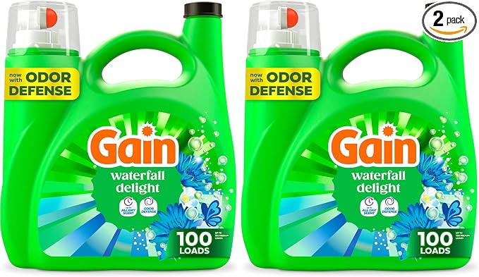 Gain Liquid Laundry Detergent, Waterfall Delight Scent | 107 Loads | Oxi Formula | HE Compatible | 154 fl oz