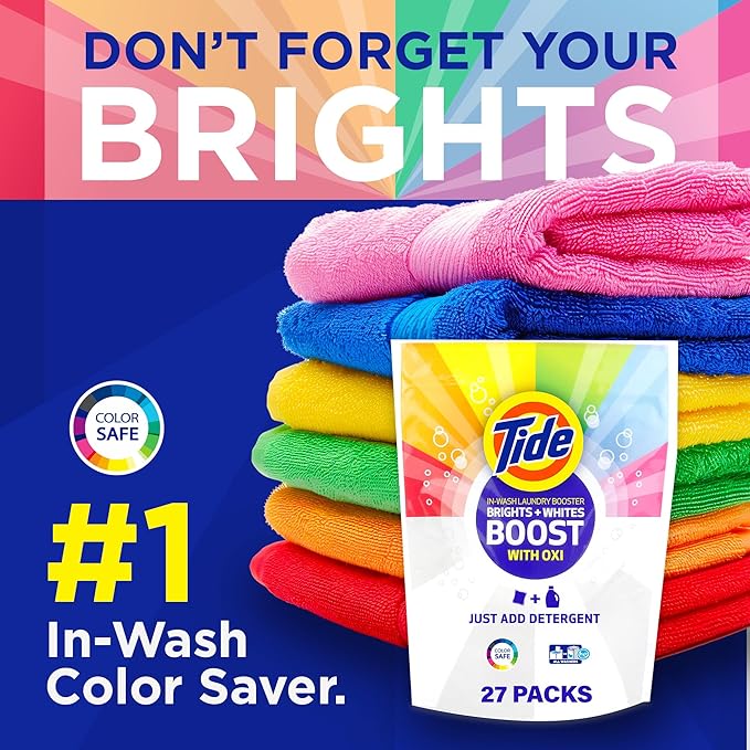 Tide Brights & Whites Odor Rescue, In Wash Odor Eliminator with Oxi, Scent Booster, Removes Odors in a Single Wash, 27 Count (Pack of 1)