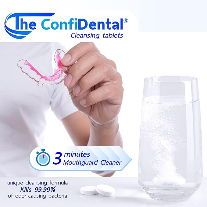 The ConfiDental Cleansing Tablets (120tablets) - 4 months supply. Retainer, Mouth Guard and Dental Appliances Cleaner. Keep your Dental Alliances Fresh and Clean like new.
