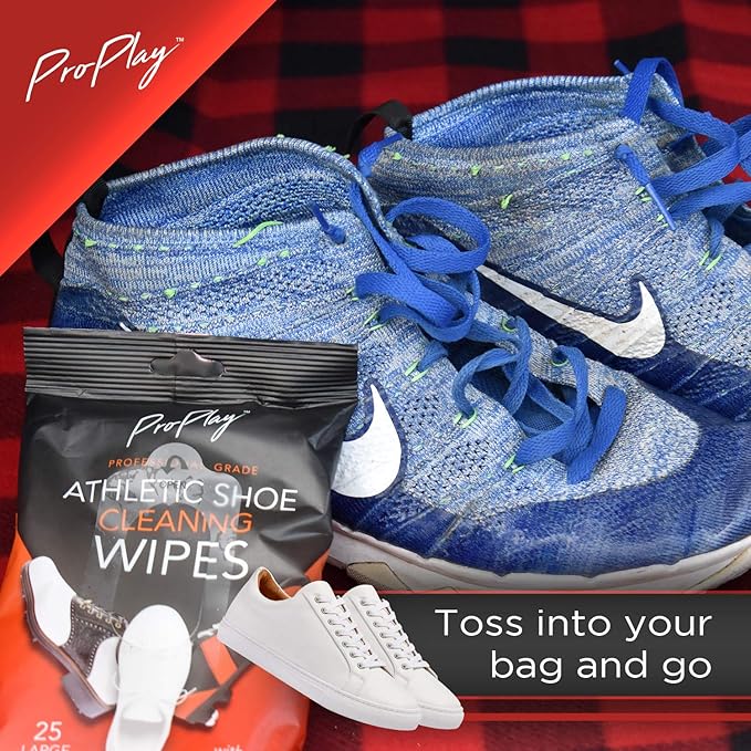 ProPlay Athletic Shoe Cleaning Wipes | Carnauba Wax Included | Repels Water from Shoes | Powerful Cleaner that Removes Dirt, Grass, and Sand | Convenient, Resealable Pack - Unscented 1 Pack