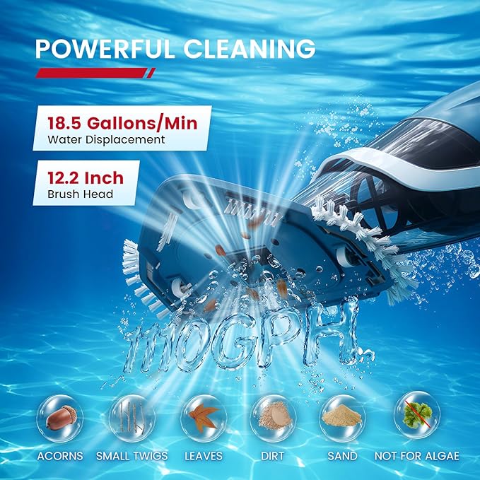 Enhulk PC40 Cordless Pool Vacuum with Pool Net, Upgraded 80 Mins Runtime, 18.5 GPM Powerful Suction, 76.8'' Telescopic Pole, 1 Filters, Handheld Pool Cleaner for Above Ground & Inground Pools