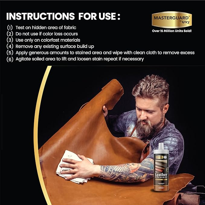 MASTERGUARD Leather Cleaner – Water-Based, Non-Toxic Spray for Furniture, Car Seats, Boots, Jackets & Purses – Cleans & Conditions Genuine & Vegan Leather – Safe for People & Pets