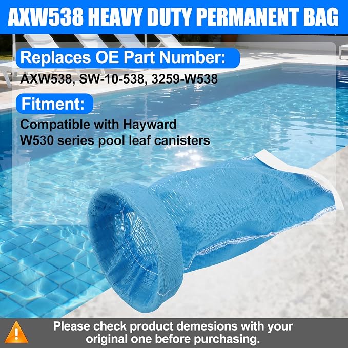 AXW538 Pool Leaf Canister Permanent Bag Upgraded Heavy Duty Mesh Bag Replacement SW-10-538 Compatible with Hayward W530 Series Pool Leaf Canister