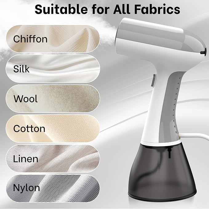 GS01 Handheld Clothes Steamer, 400ml Large Water Tank 1500W Fast Heat Up Portable Travel Wrinkle Remover (White)