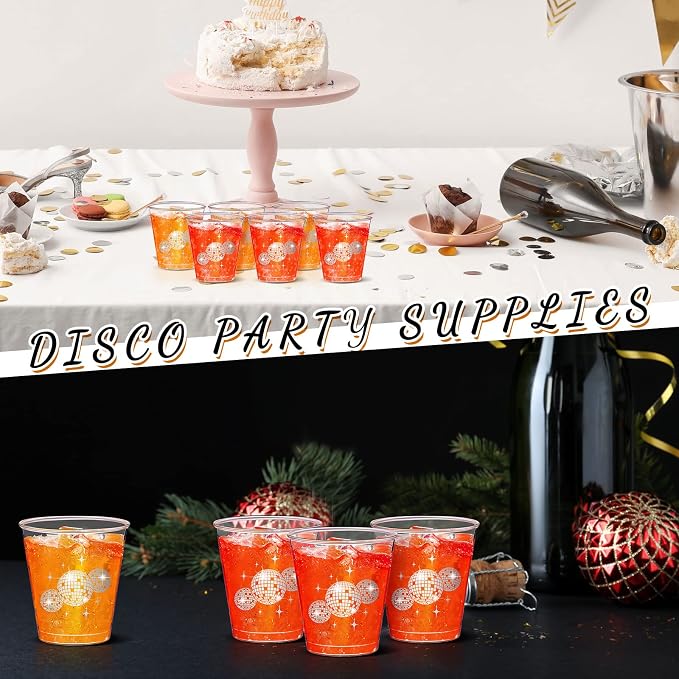Lallisa 100 Pcs Disco Ball Plastic Shot Glasses 2oz mini Clear Disposable Cups Disco Party Supplies Cups for Shots Wine Whiskey Tasting Pudding Bachelorette Elegant Parties