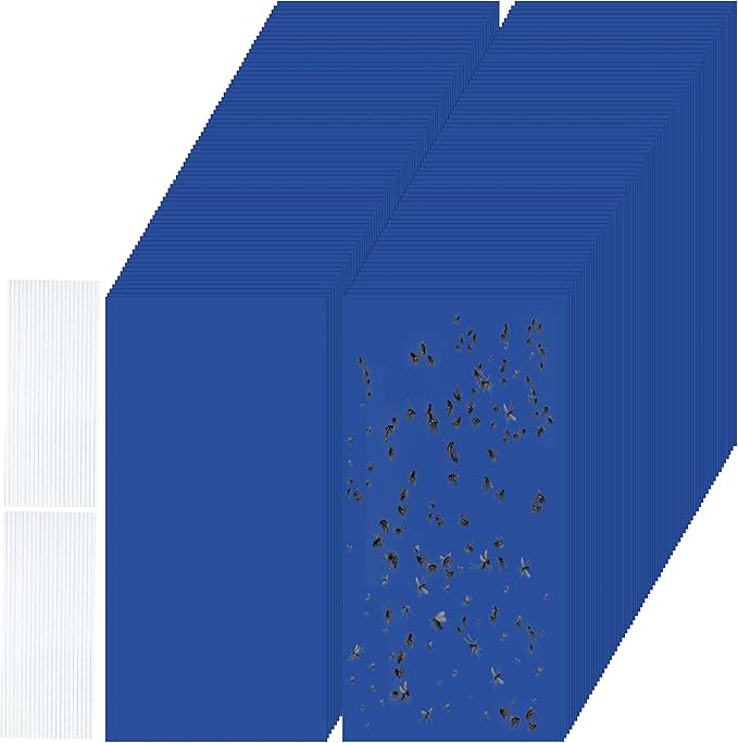 Qualirey 100 Pcs 7.87 x 3.9 Inch Blue Sticky Traps for Thrips Double Sided Sticky Trap for Gnats Plant,Thrips, Aphids, and Black Flies with Twist Ties,Indoor and Outdoor