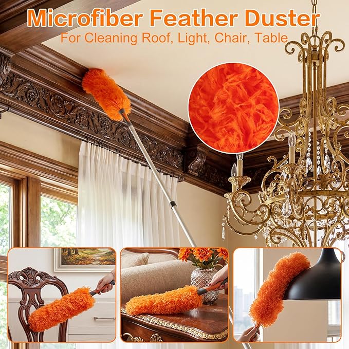 20FT High Reach Duster Cleaning Kit with Extension Pole, High Ceiling Fan Cleaner Duster for Fan Blades, Window Washing Kit with Microfiber Duster & Squeegee