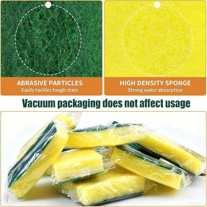 100 Pack Individually Wrapped Sponges Uncompressed for Household Cleaning Kitchen Dishwashing Non Scratch Scrouing Sponge Bulk for Hotel Car Airbnb Apartments,Green