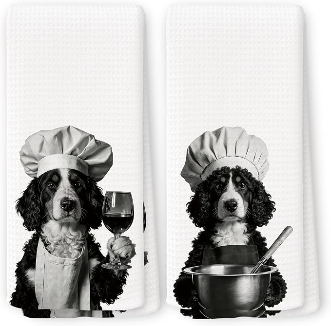 Funny Chef Bernedoodle Kitchen Towels Set of 2, Bernedoodle Dog Gifts for Women Dish Tea Towels for Kitchen, Dog Mom Lovers Owner Gifts Decorative Hand Towel, 16x24 Inch