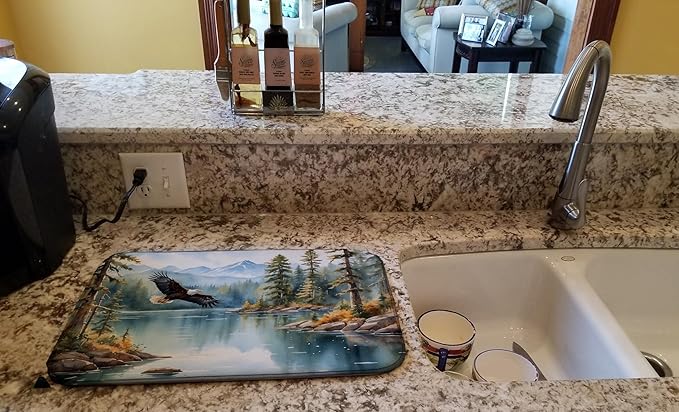 Caroline's Treasures Eagle in Flight Dish Drying Mat Absorbent Dish Drying Mat Pad for Kitchen Counter Dish Drainer Mat for Countertop, 14 x 21", Multicolor