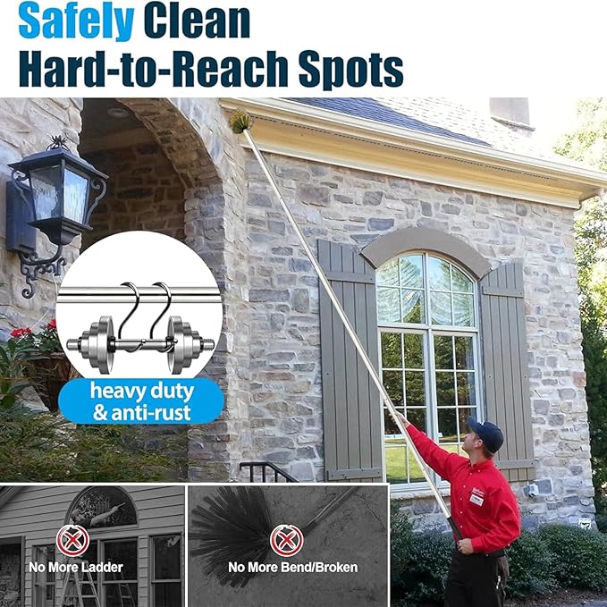 Cobweb Duster with Extension Pole, 8 FT Stainless Steel Pole with Spider Web Brush Head Ceiling Fan Duster for Outdoor Indoor Cleaning
