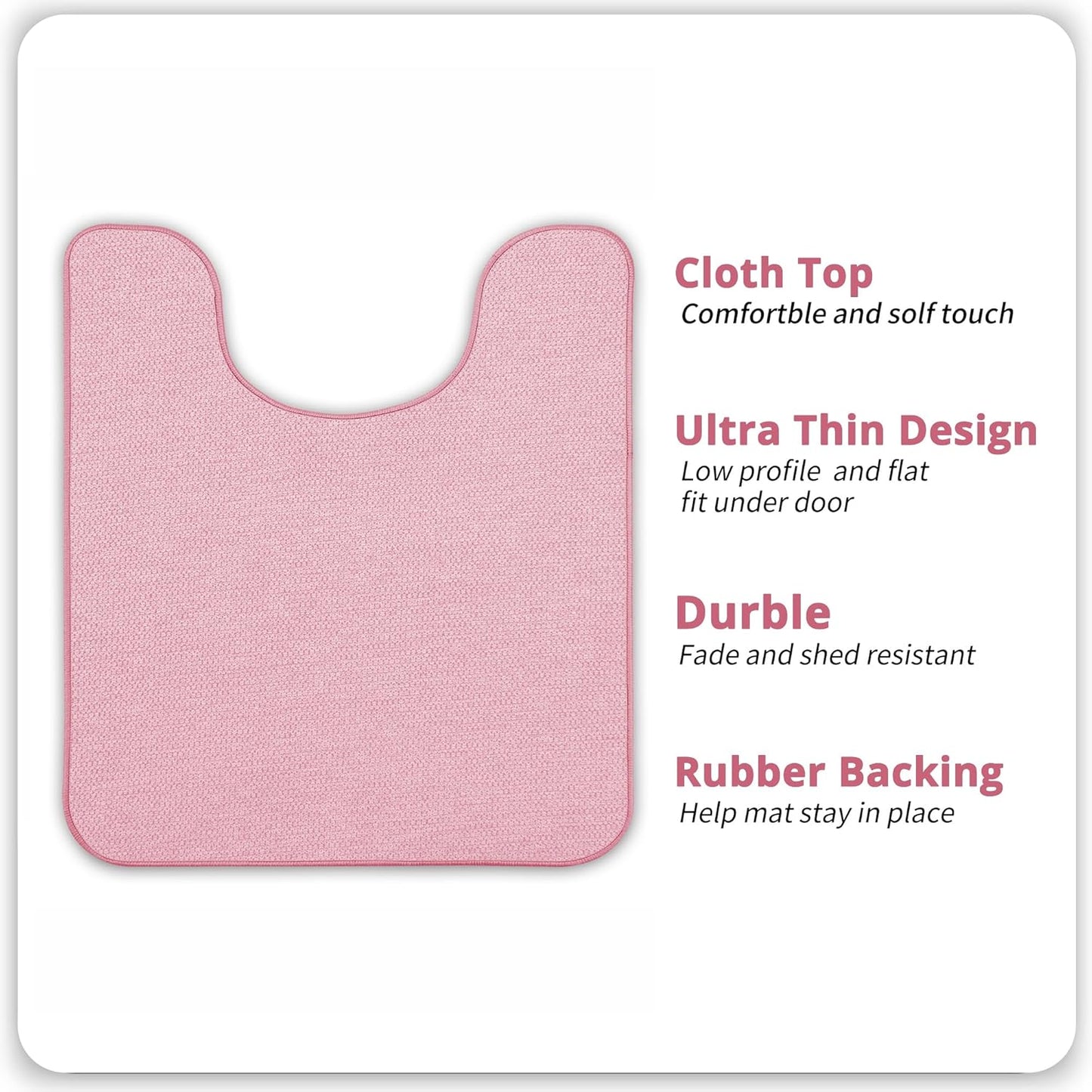 Toilet Rugs U Shaped Bathroom Rug,Machine Washable Non Slip Quick Dry Super Absorbent Ultra Thin Toilet Mats for Bathroom Toilet.Pink,1'8"x2'(20x24inch)