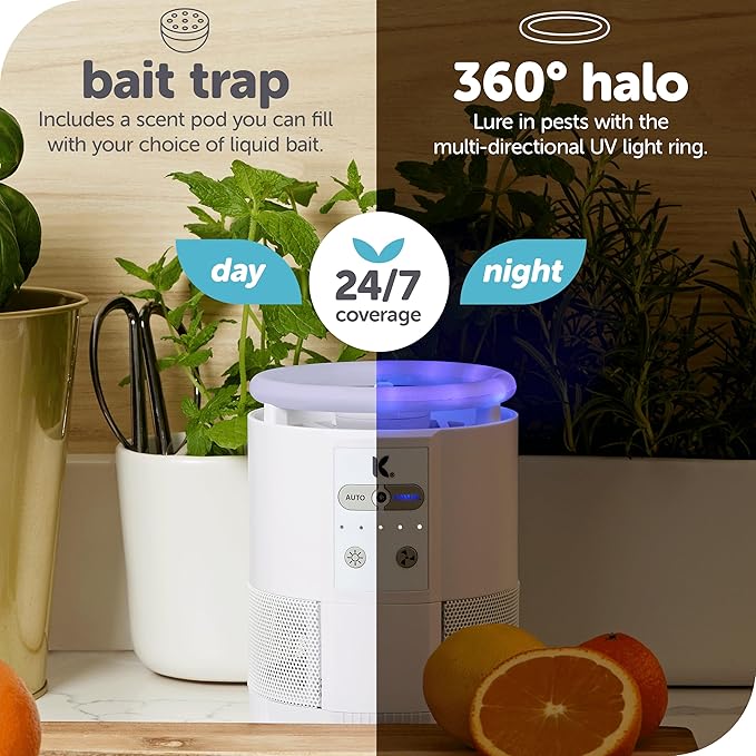 Katchy Duo – Indoor Fly Trap with Scent Pod – Day & Night Effective – Mosquito, Fruit Fly, Gnat & Small Moth Killer – Non-Zapper Trap with UV Bug Light & Fan Suction (White)