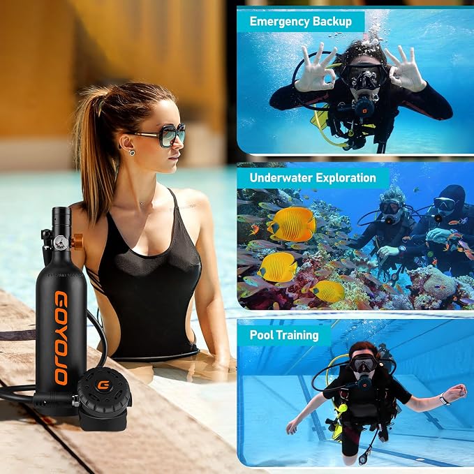 GOYOJO Mini Scuba Tank, Portable Diving Lung Air Tank with DOT Certified, Refillable Emergency Backup Pony Bottle for Snorkeling, Underwater Breathing, Training