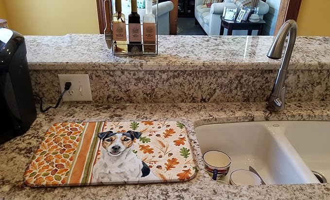 Caroline's Treasures Parson Russell Terrier Heirloom Fall Dish Drying Mat Absorbent Dish Drying Mat Pad for Kitchen Counter Dish Drainer Mat for Countertop, 14 x 21", Multicolor