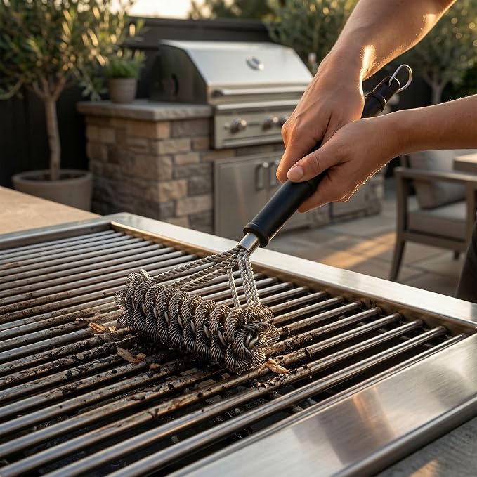 Restaurantware Met Lux 16-Inch Grill Brush 1 Bristle Free Grill Cleaning Tool - Scraper For All Types Of Grills Silver Stainless Steel 201 Grill Accessory Iron Twist Wire Design