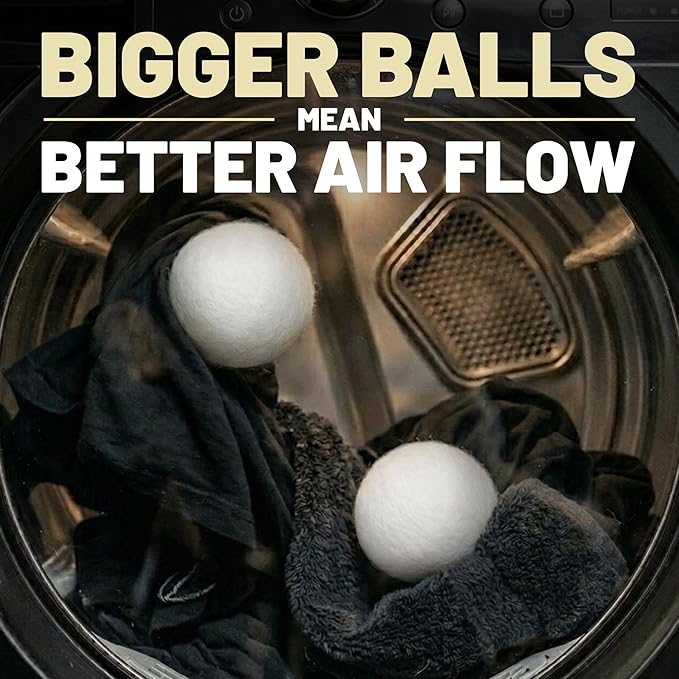 XXL 4in Wool Dryer Balls – Twice The Size of XL | 100% Organic New Zealand Wool | Shorten Drying Time | Reduce Static & Wrinkles Fast (by BigWoolBalls)