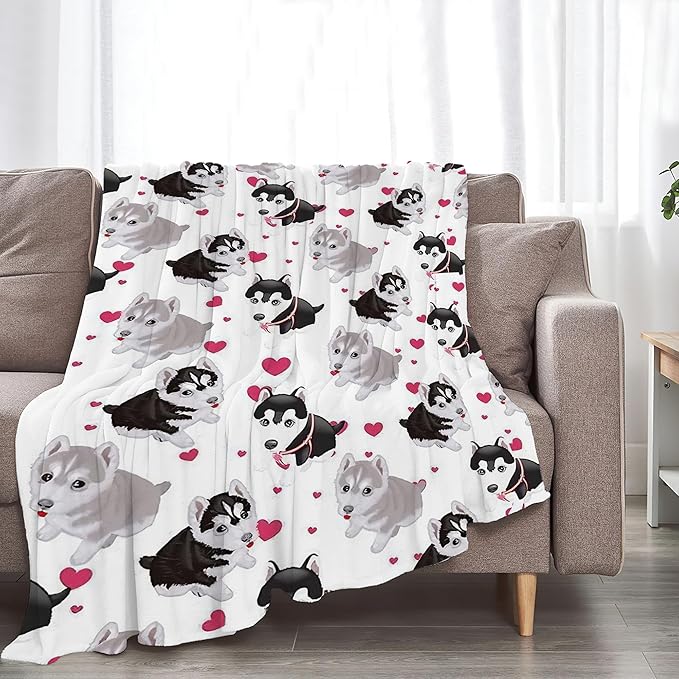 Alaskan Malamute Dog Blanket - Cute Throw for Girls, Women, Kids, Adults - Soft Warm Cozy Fleece for Couch, Sofa, Bed - Alaskan Dog Gifts and Decor - 80"x60"