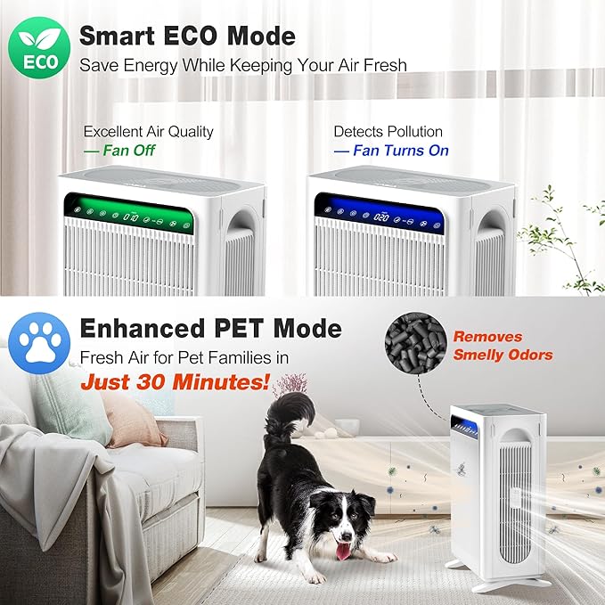 KNKA Air Purifier for Home Bedroom Large Room Up to 1,695 Ft² in 1 Hr, HEPA Air Cleaner with Washable Pre-Filter, AHAM VERIFIDE, AQI Display, ECO Mode, Pet Mode for Pets, Dust, Pollen, APH4000