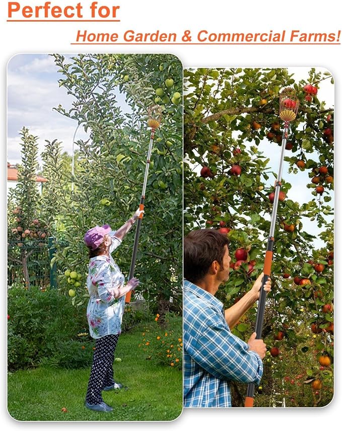 AgiiMan 28 Reach Fruit Picker with Telescopic Extension Pole, 5 to 20 FT Fruit Picker Pole Lightweight and Sturdy Aluminum Telescopic Pole, Easy to Assemble Fruit Picking Basket