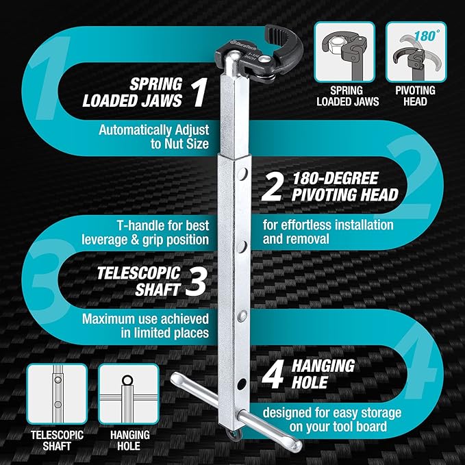 DURATECH Telescoping Basin Wrench & Sink Drain Wrench, Great for loosen and tighten strainer locknut