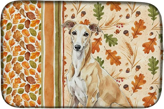 Caroline's Treasures Fawn Greyhound Heirloom Fall Dish Drying Mat Absorbent Dish Drying Mat Pad for Kitchen Counter Dish Drainer Mat for Countertop, 14 x 21", Multicolor