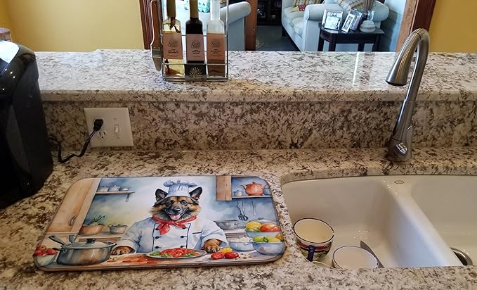 Caroline's Treasures DAC6202DDM Belgian Tervuren The Chef Dish Drying Mat Absorbent Dish Drying Mat Pad for Kitchen Counter Dish Drainer Mat for Countertop, 14 x 21", Multicolor