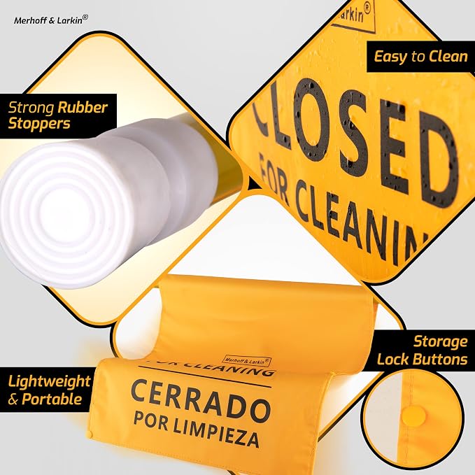 Janitorial Cleaning Bundle | 2-Pack Trash Can Caddy Bag & Expandable Closed for Cleaning Sign | Fits 32-55 Gallon Bins | Multilingual Restroom Safety Banner for Custodians, Restrooms & Commercial Use