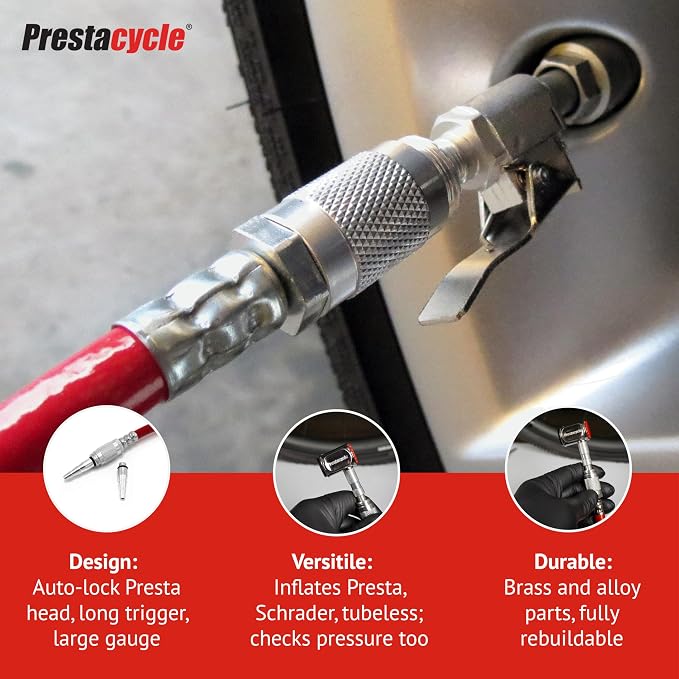 Prestaflator Bike Tire Inflator, Presta & Schrader Valve Air Compressor Tool – Works with Tubeless & Standard Tires – Bike & Car Air Compressor Tire Inflator for MTB & Road Bikes