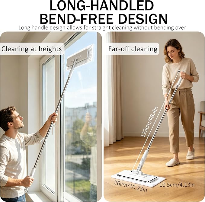 10.2x4.1x49.2 Hands Free Multipurpose Flat Mop, Zero Touch Snap Grip Mop, Auto Clamp & One-Click Release, Long Handle to Save Your Back, 360° Rotation Head, Dry Wet Use, Fits Any Cloth (Set A)