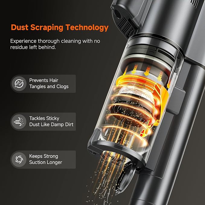 uwant V500 Cordless Vacuum Cleaner with Auto Empty&Auto Dust Scrap System, 7-Layer HEPA Filtration, Anti-Tangle Brush, Stick Vacuum for Pet Hair, Hard Floors, Carpet，Grey