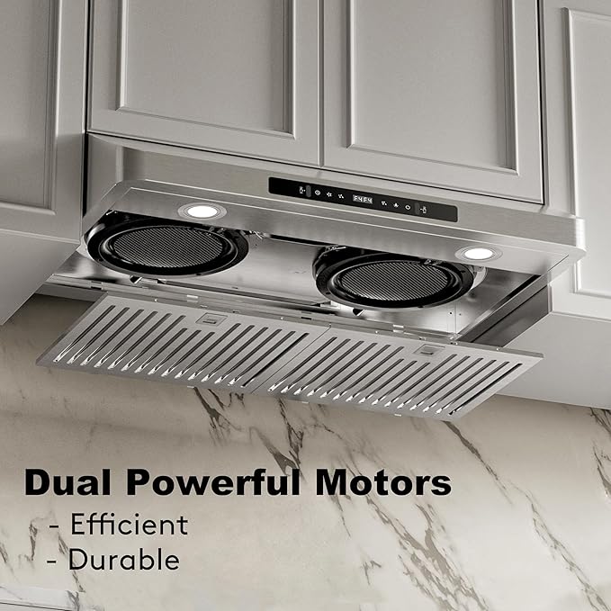 Range Hood 30inch Under Cabinet, 900CFM Stainless Steel Kitchen Vent Hood with Gesture/Touch Control and Permanent Stainless Steel Filters, Ducted Vent, Top and Rear Vents