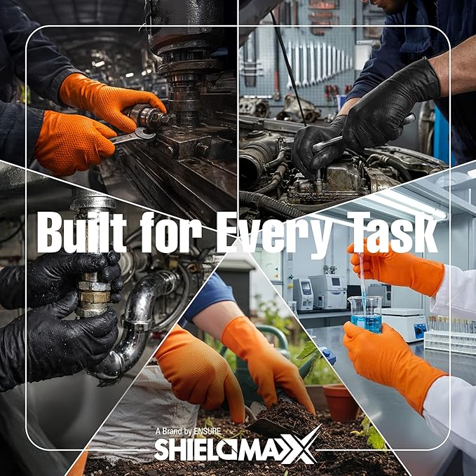 Heavy Duty Nitrile Gloves – 8 Mil Orange Industrial Gloves, Powder& Latex Free, Non-Sterile, Diamond Texture Grip