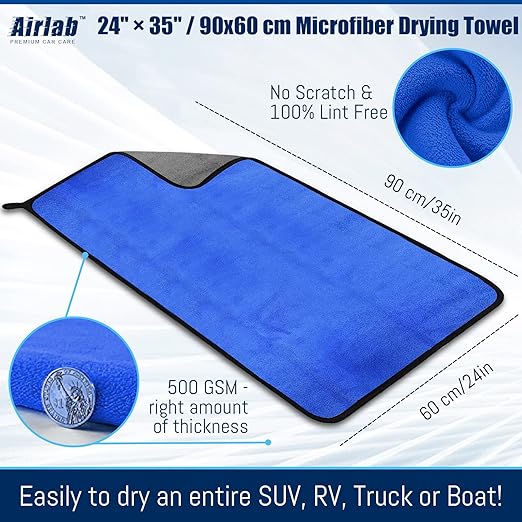 Airlab Microfiber Towels for Cars Wash Drying Auto Detailing Cleaning Cloth, Pack of 4 and XL Microfiber Car Drying Towel Super Absorbent, Pack of 2