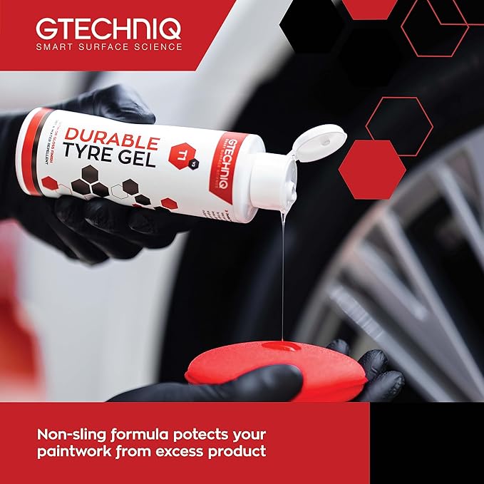 Gtechniq T1 Durable Tire Gel for Car Tire Shine, 33.8 fl oz | Repels Water, Dirt and Grime, Restores Tire Black Finish, Long Lasting New Tire Finish and Shine, Easy to Apply