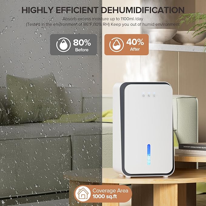 Dehumidifier for Home, Quiet Portable Dehumidifier with Auto Shut Off, 7-Color LED Light for Basement, Bedroom, Bathroom,Ivory