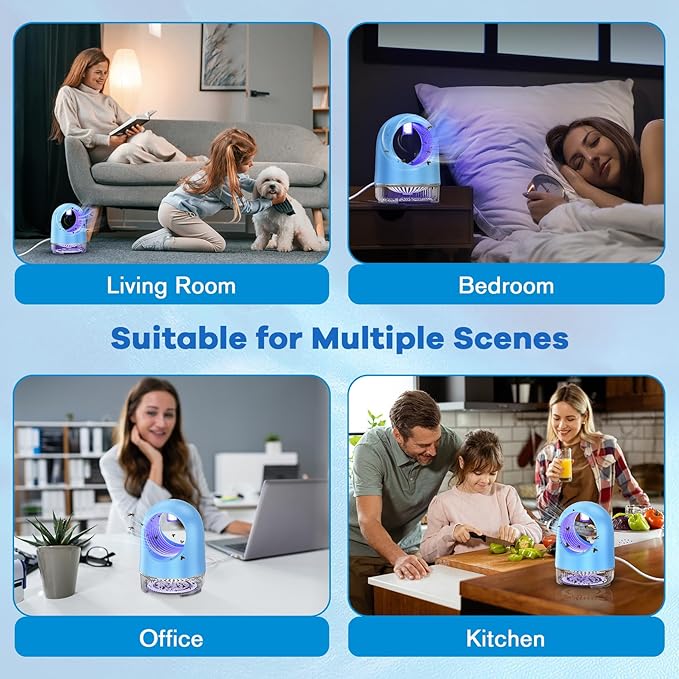Fruit Fly Traps for Indoors, Electric Fan Powered Bug Catcher, Reusable Gnat Killer for Home Kitchen with Sticky Cartridges for Mosquitoes & Moths