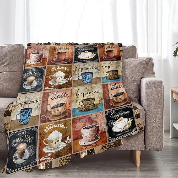 Tijuboni Coffee Throw Blanket Coffee Gifts for Women Men Girls Boys Kids Adults Soft Flannel Fleece Blanket for Couch Sofa Bed Home Decor 50"x60"