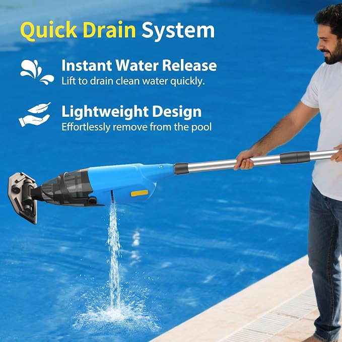 Cordless Rechargeable Pool Vacuum for Above & In-Ground Pools – 18GPM Suction, 90 Min Runtime, Fast 3H Charge, 69" Detachable Pole – Deep Clean for Spa, Hot Tub, Sand, Leaves, Debris (Blue)