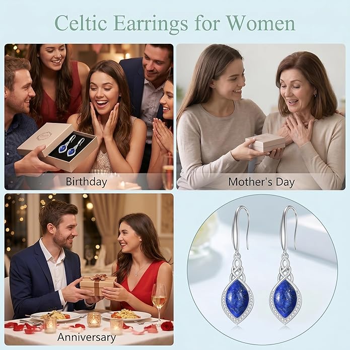 PELOVNY Celtic Knot Filigree Earrings for Women 925 Sterling Silver Moss Agate/Birthstone Infinity Earrings Birthday Christmas Jewelry Gifts for Mom Daughter Wife Sister