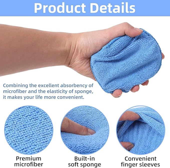 5 Pcs Microfiber Wax Applicator Pads for Car Care, Microfiber Applicator Pad with Finger Pocket for Cars Trucks Fine Cleaning and Polishing (5" Diameter, 15 Pack)