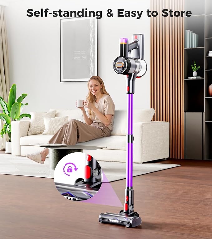 Cordless Vacuum Cleaner,Upgraded 550W 45KPA Vacuum Cleaners for Home, 60Mins Stick Vacuum with Self-Standing,LED Display,Anti-Tangle,8-in-1 Wireless Vacuum for Carpet, Hardwood Floor & Pet Hair